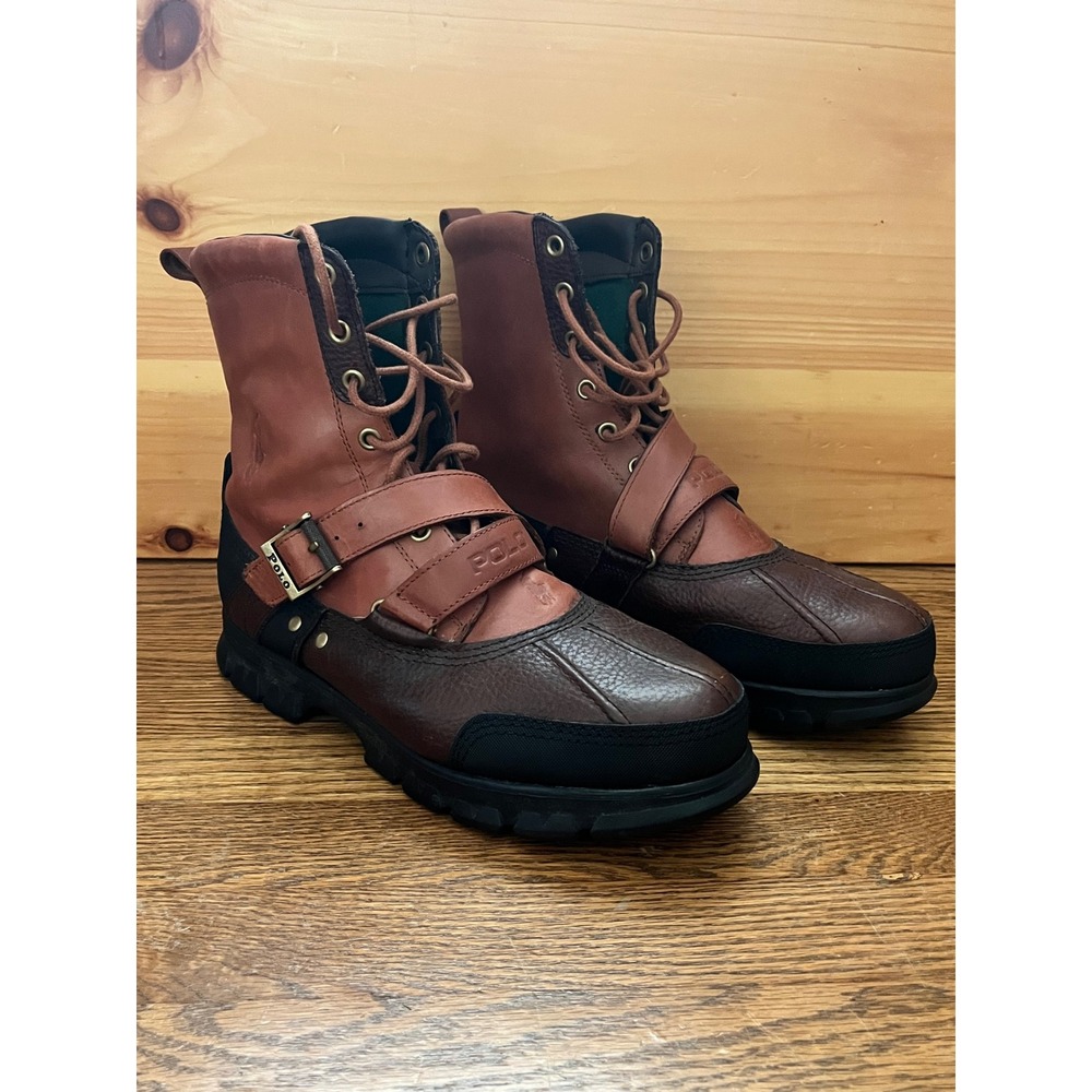 Polo Ralph Lauren Tavin Leather Shearling Duck Boots Mens 12D Brown 0862